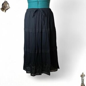 NWT Studio West Apparel black tiered floral embroidered vintage maxi skirt